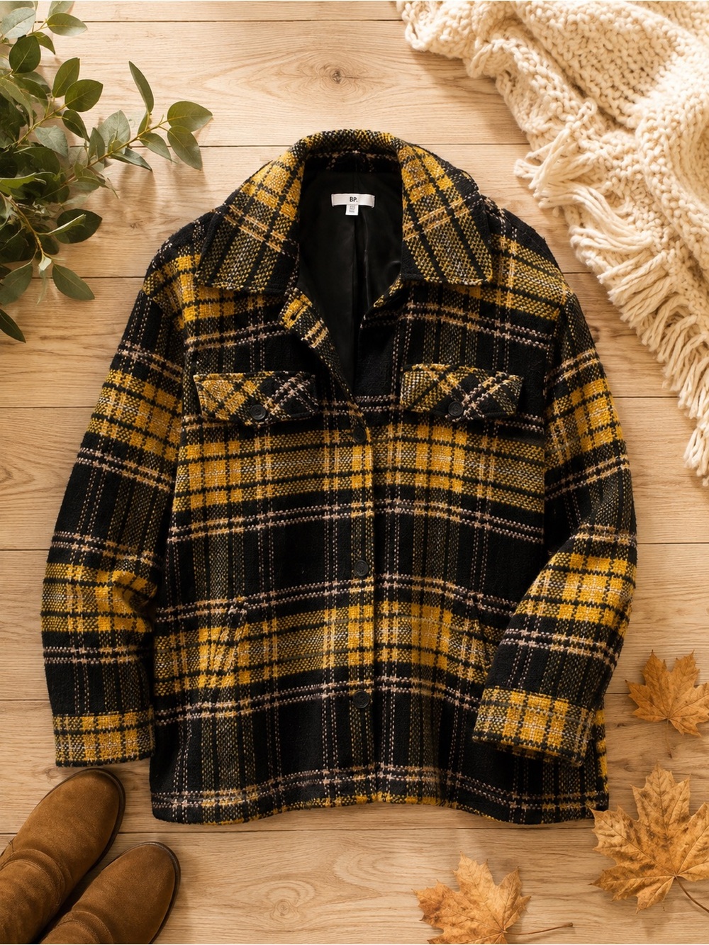 BP Black & Mustard Plaid Jacket | Women’s XL